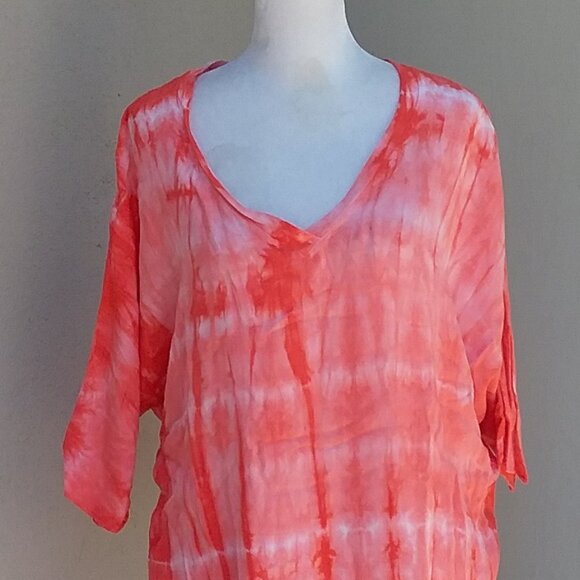 Tenament Tee Shirt Women's Size Med Orange Distressed Tie-Dye Boho Hippie - Picture 2 of 6